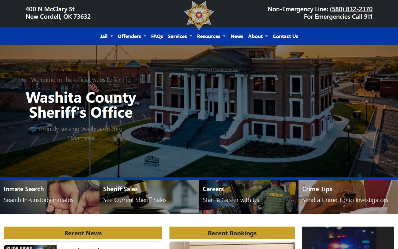 Washita County inmate population sheriff homepage and jail links