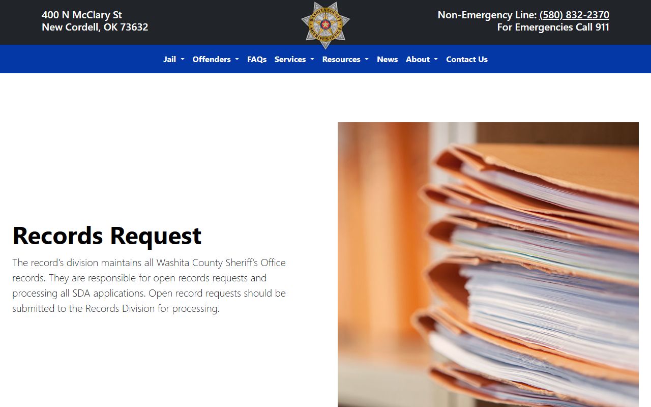 Washita County inmate records request page